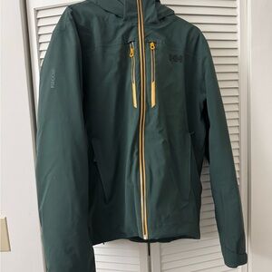 Helly Hansen Dark Green Ski Jacket with Yellow Accents
